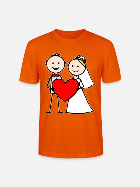 Hochzeitspaar Cartoon Herz - Stanley/Stella Unisex Bio-T-Shirt CRAFTER - Tieforange
