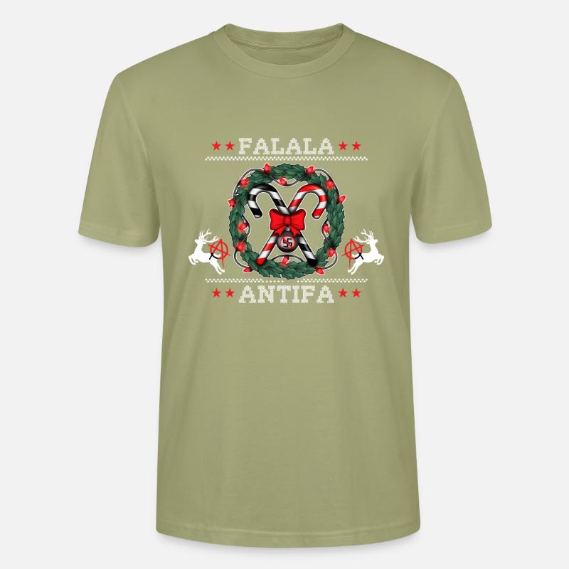 Pull de Noël moche : FALALA ANTIFA ! - T-shirt bio CRAFTER Stanley Stella Unisexe - vert brouillard