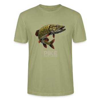 Brochet, pêche aux carnassiers, pêche - T-shirt bio CRAFTER Stanley Stella Unisexe - vert brouillard - Devant - Alina (178cm) & Michal (187cm)