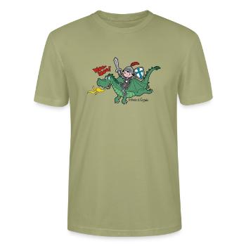 Little Knight and his friend, the dragon - Stanley/Stella CRAFTER Unisex Organic T-Shirt - sage - Front - Alina (178cm) & Michal (187cm)