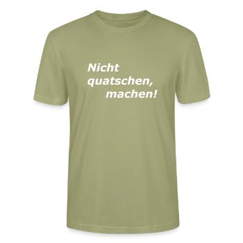 Nicht Quatschen, MACHEN, Spruch - Stanley/Stella Unisex Bio-T-Shirt CRAFTER - Nebelgrün - Vorne - Alina (178cm) & Michal (187cm)