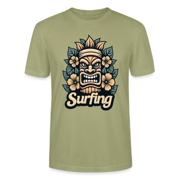 Tiki Surfing Vibes – Hawaii Feeling Pur - Stanley/Stella Unisex Bio-T-Shirt CRAFTER - Nebelgrün - Vorne - Alina (178cm) & Michal (187cm)