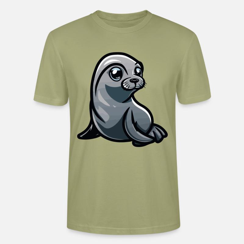 Robbe Tier Comic - Stanley/Stella Unisex Bio-T-Shirt CRAFTER - Nebelgrün