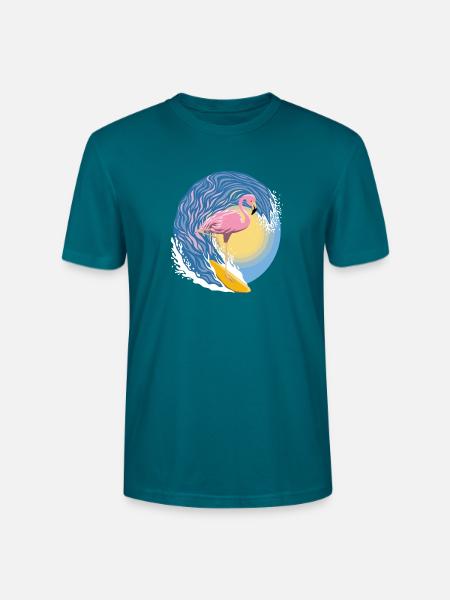 Flamingo-Surfer - Stanley/Stella Unisex Bio-T-Shirt CRAFTER - Ozeanblau