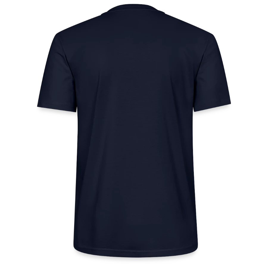 Hollow Peak badge on a stanley/stella crafter unisex organic t-shirt, navy, back