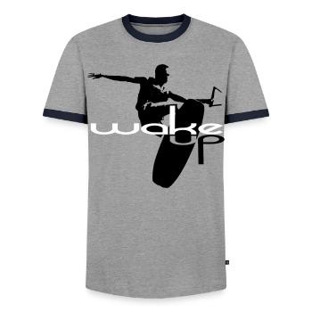 Wakeboard wake up wakeboarding - Männer Kontrast-T-Shirt - Grau/Navy  - Vorne - AI Model Female 172 light (172cm) & AI Model Male 178 light (178cm)