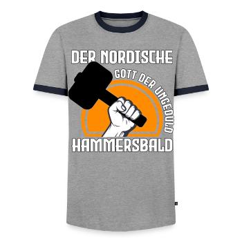Nordischer Gott der Ungeduld - Männer Kontrast-T-Shirt - Grau/Navy  - Vorne - AI Model Female 172 light (172cm) & AI Model Male 178 light (178cm)