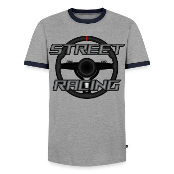 Straßenrennsport-Lenkrad – Motorsport - Männer Kontrast-T-Shirt - Grau/Navy  - Vorne - AI Model Female 172 light (172cm) & AI Model Male 178 light (178cm)