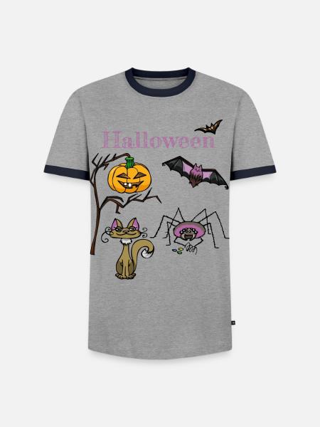 Halloween Pumpkin and Bat Design - Men's Ringer Shirt - grey/navy 