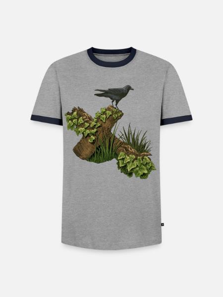 Krähe auf Holzkreuz, efeu - Männer Kontrast-T-Shirt - Grau/Navy