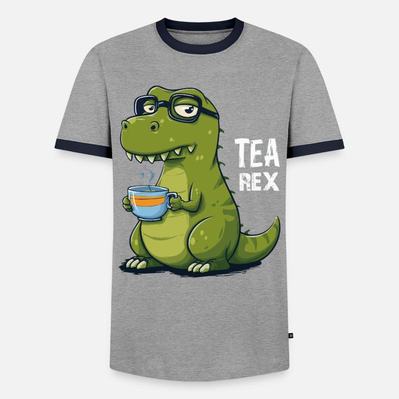 Tea Rex – Funny dinosaur with teacup - Men's Ringer Shirt - grey/navy