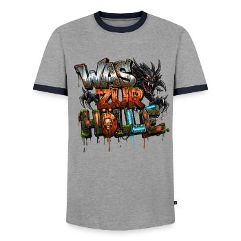 Enfer, Diables & Démons Graffiti urbain de rue - T-shirt contrasté Homme - gris/marine  - Devant - AI Model Female 172 light (172cm) & AI Model Male 178 light (178cm)
