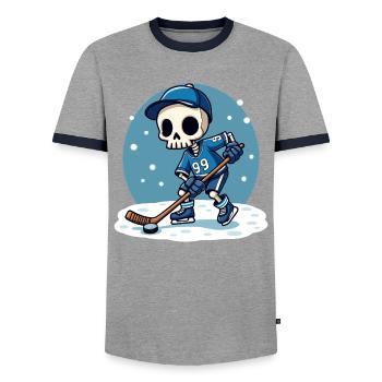 Skelett Eishockeyspieler Nummer 99 Wintersport - Men's Ringer Shirt - grey/navy  - Front - AI Model Female 172 light (172cm) & AI Model Male 178 light (178cm)