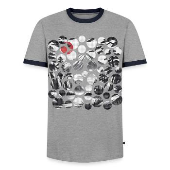 Japanische Berglandschaft mit Fuji und Sonne - Männer Kontrast-T-Shirt - Grau/Navy  - Vorne - AI Model Female 172 light (172cm) & AI Model Male 178 light (178cm)