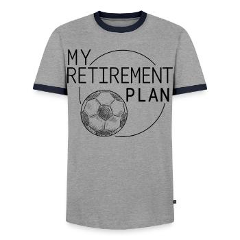 Lustiger Fußball-Ruhestandsplan Fußballspieler-Geschenk - Männer Kontrast-T-Shirt - Grau/Navy  - Vorne - AI Model Female 172 light (172cm) & AI Model Male 178 light (178cm)