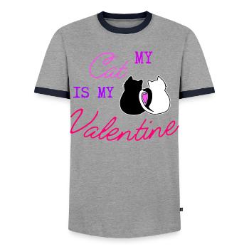 Meine Katze ist mein Valentinstag Lustiges Geschenk für Tierliebhaber - Männer Kontrast-T-Shirt - Grau/Navy  - Vorne - AI Model Female 172 light (172cm) & AI Model Male 178 light (178cm)