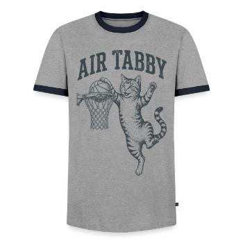 Air Tabby Dunk Cat - Männer Kontrast-T-Shirt - Grau/Navy  - Vorne - AI Model Female 172 light (172cm) & AI Model Male 178 light (178cm)