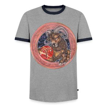 Zodiac Sign Zodiac Aries Aries Gift - Men's Ringer Shirt - grey/navy  - Front - AI Model Female 172 light (172cm) & AI Model Male 178 light (178cm)