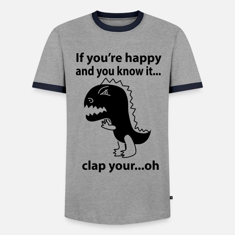 Dino T-Rex Clapping - Men's Ringer Shirt - grey/navy 