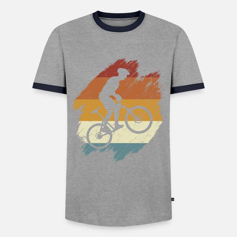 E-Bike, E-MTB, Retro Sunset E-Biker - Men's Ringer Shirt - grey/navy 