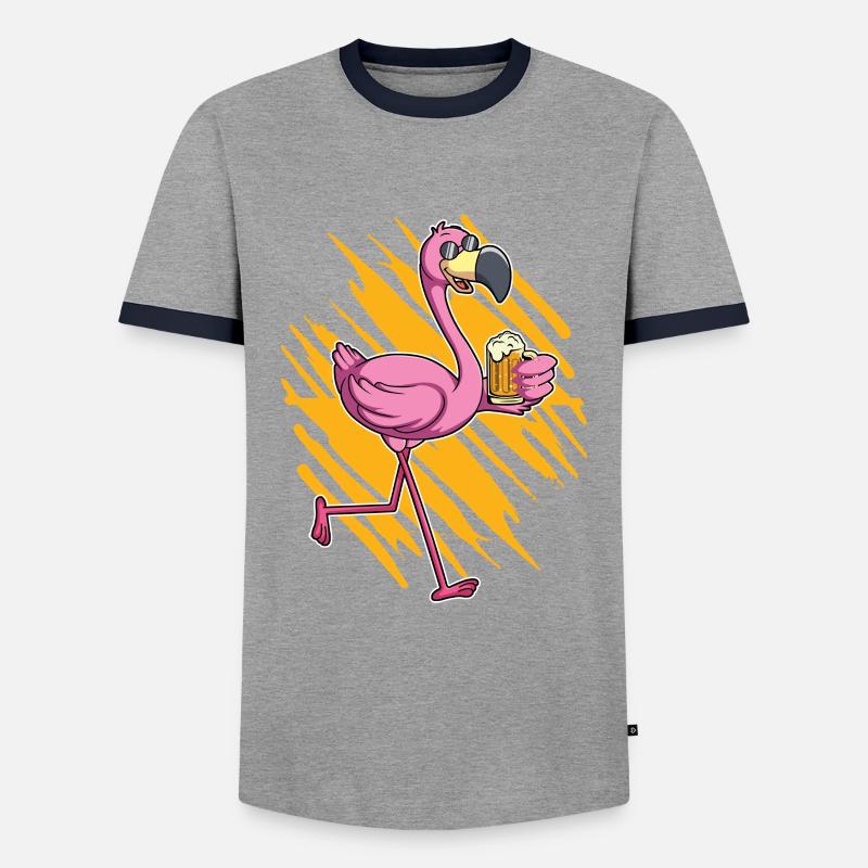 Flamingo beer drinker - Men's Ringer Shirt - grey/navy