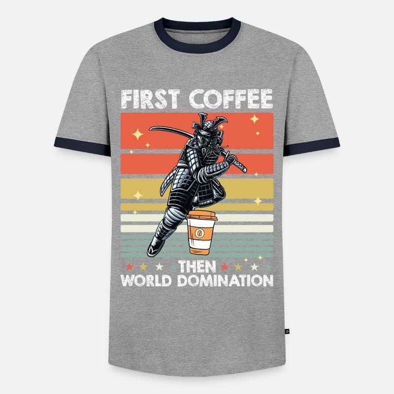 Samurai Kaffee - Männer Kontrast-T-Shirt - Grau/Navy 