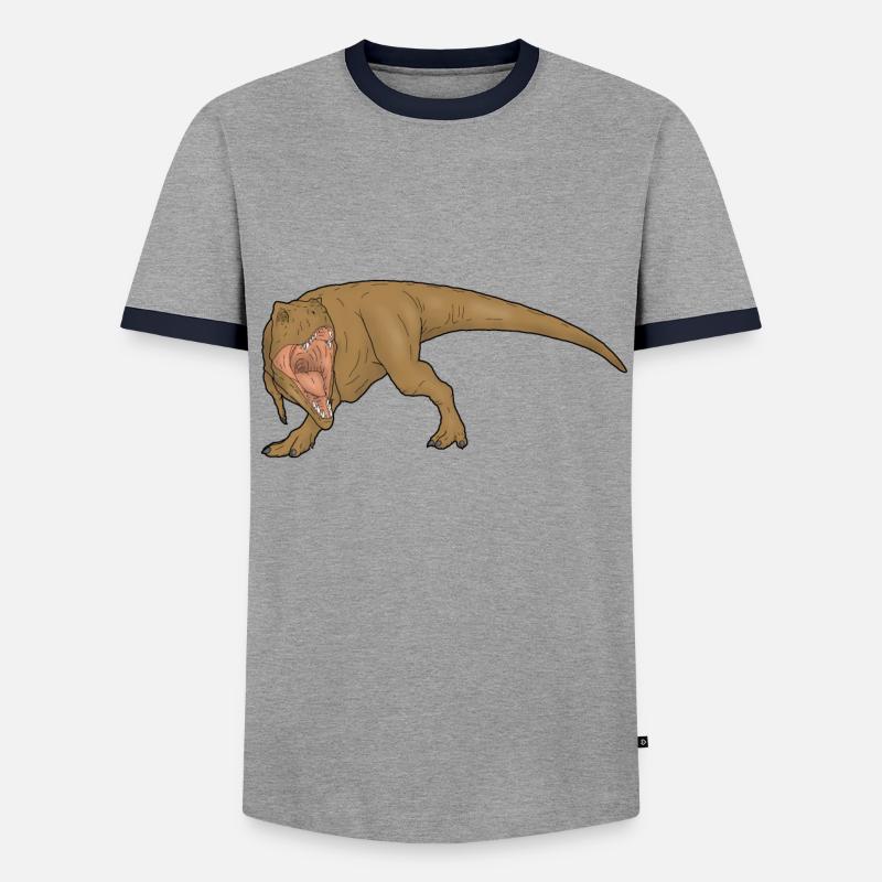 T-Rex roaring comic book style - Men's Ringer Shirt - grey/navy 