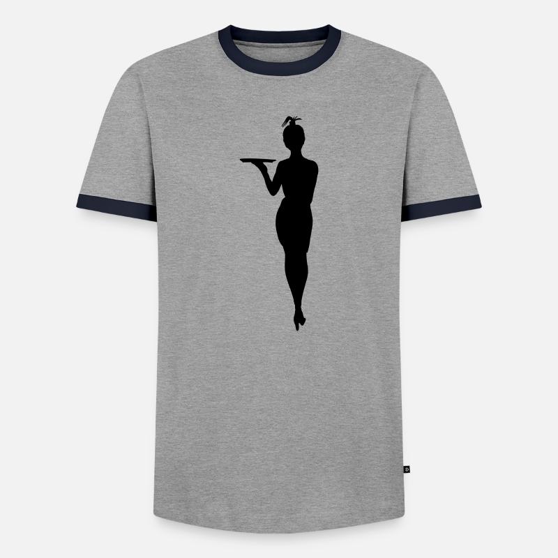 Herausfordernde Kellnerin mit Tablettschattenfigur - Männer Kontrast-T-Shirt - Grau/Navy 
