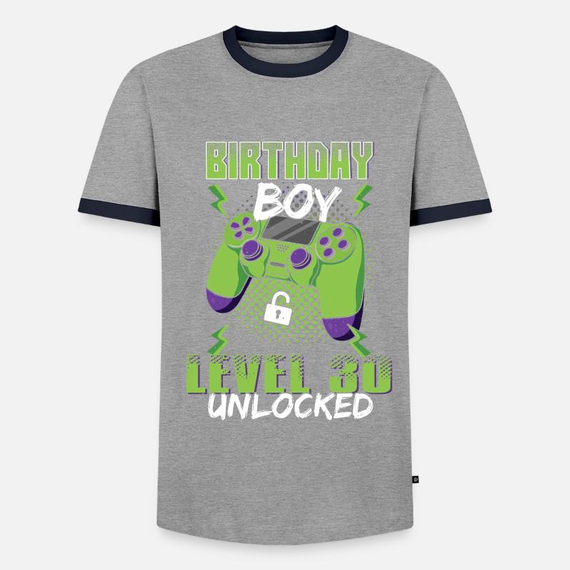 Gamer Boy Video Game Lover Age 30 Unlocked - Männer Kontrast-T-Shirt - Grau/Navy