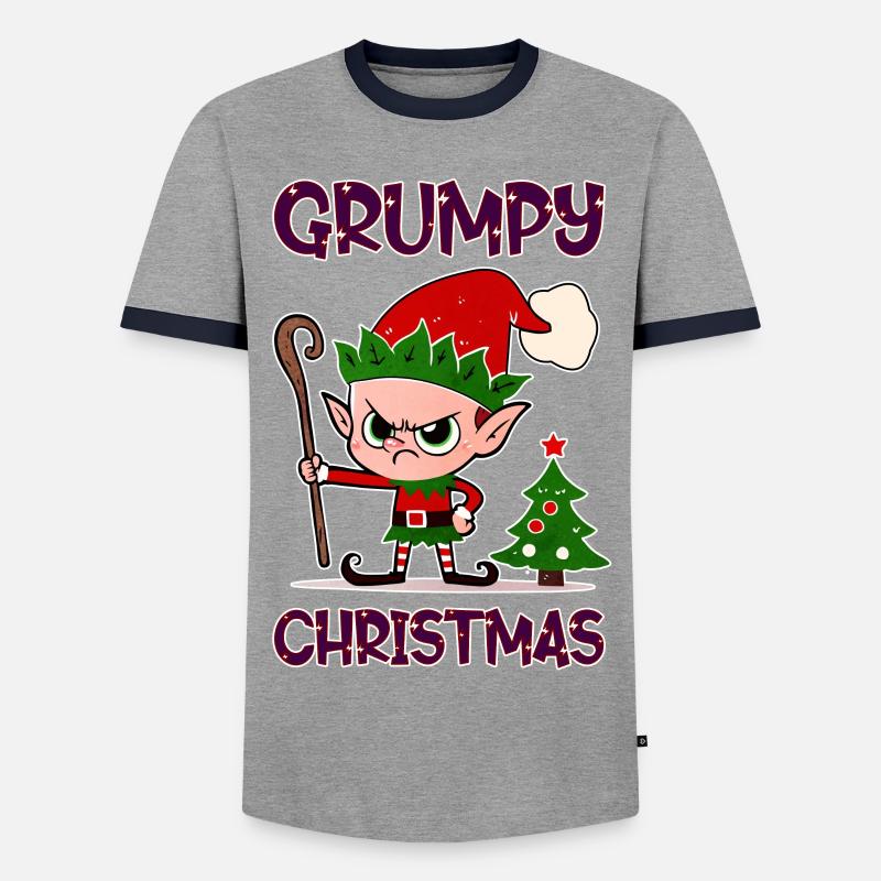 Grumpy Christmas Elf - Men's Ringer Shirt - grey/navy 