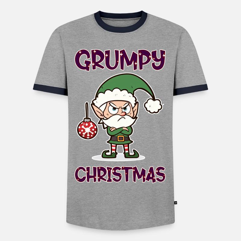 Grumpy Christmas Elf - Men's Ringer Shirt - grey/navy 