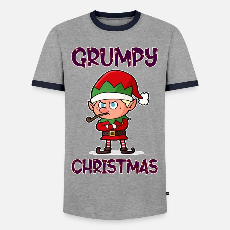 Grumpy Christmas Elf - Men's Ringer Shirt - grey/navy 