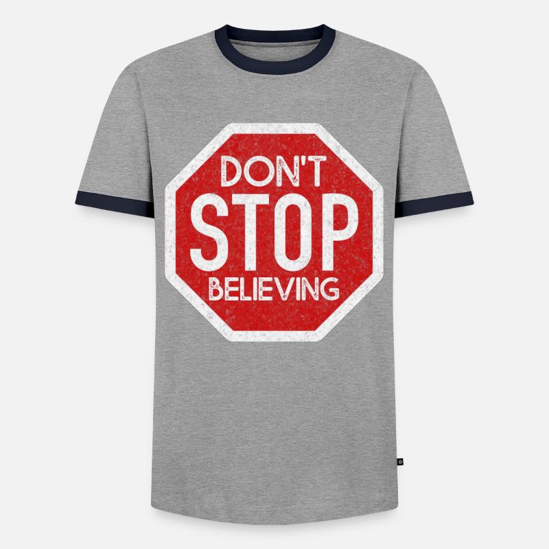 DON'T STOP BELIEVING WHITE GRUNGE - Men's Ringer Shirt - grey/navy 