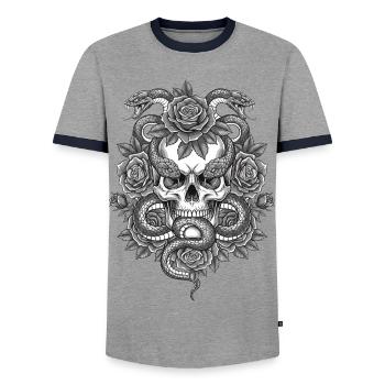 Original vintage skull skull flowers snake - Men's Ringer Shirt - grey/navy  - Front - AI Model Female 172 light (172cm) & AI Model Male 178 light (178cm)