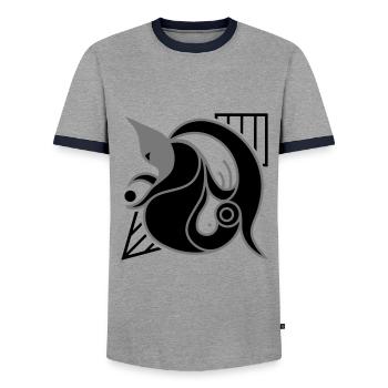 Let's go there. Liberation and Transformation - Men's Ringer Shirt - grey/navy  - Front - AI Model Female 172 light (172cm) & AI Model Male 178 light (178cm)
