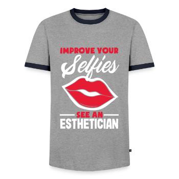 Soins de la peau Esthéticienne Cosmétiques - T-shirt contrasté Homme - gris/marine  - Devant - AI Model Female 172 light (172cm) & AI Model Male 178 light (178cm)