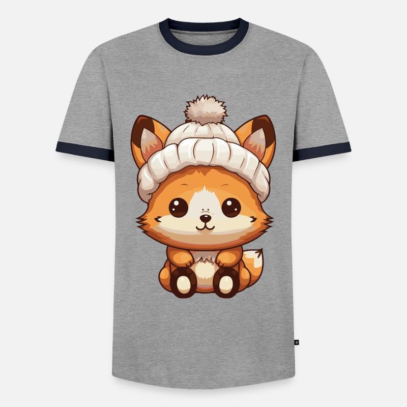 Fox Winter Comic - Men's Ringer Shirt - grey/navy 