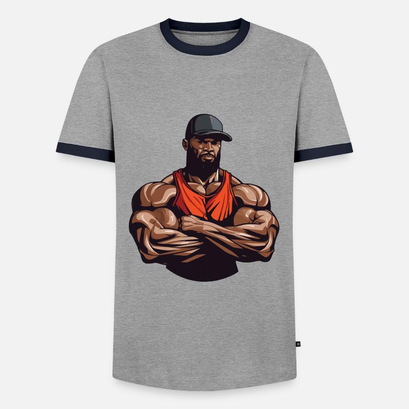 Workout Bodybuilder Muscles - Men's Ringer Shirt - grey/navy 