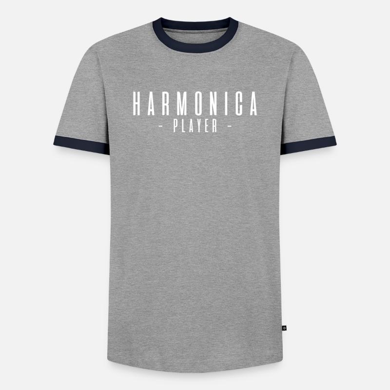 Harmonica player gift harmonica - Men's Ringer Shirt - grey/navy 