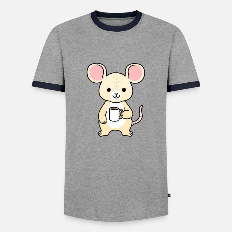 Mouse drinks coffee - Men's Ringer Shirt - grey/navy 