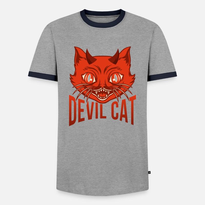 Devil Cat T-Shirt - Men's Ringer Shirt - grey/navy
