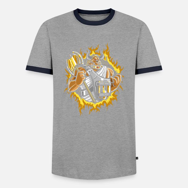 Minotaur with Halftone Fire Background - Men's Ringer Shirt - grey/navy 
