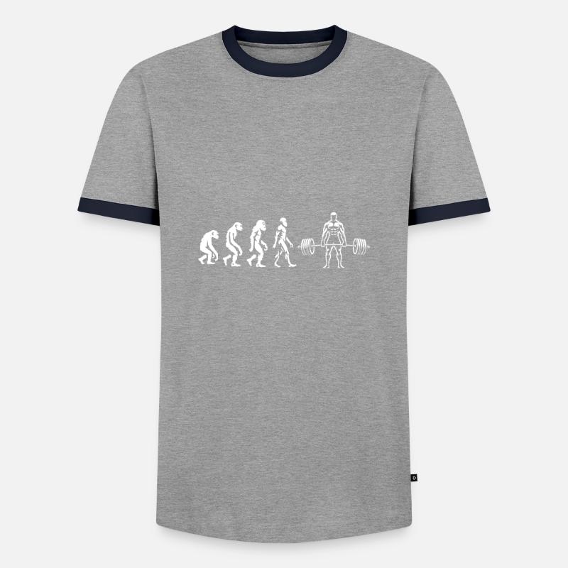 Evolutionärer Bodybuilder Kreuzheben - Männer Kontrast-T-Shirt - Grau/Navy 