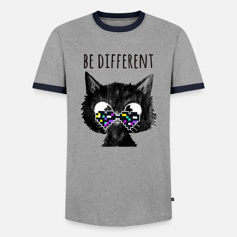 Katze, be different ,nerd,pixelbrille, pixel - Männer Kontrast-T-Shirt - Grau/Navy 