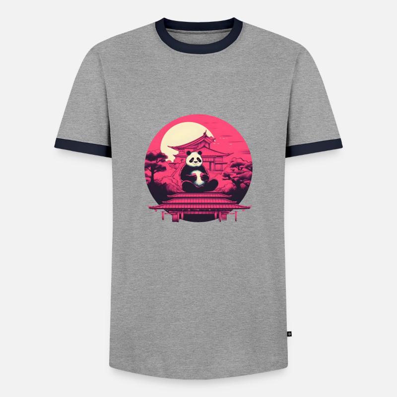 Synthwave eating Panda Japan Sunset - Männer Kontrast-T-Shirt - Grau/Navy