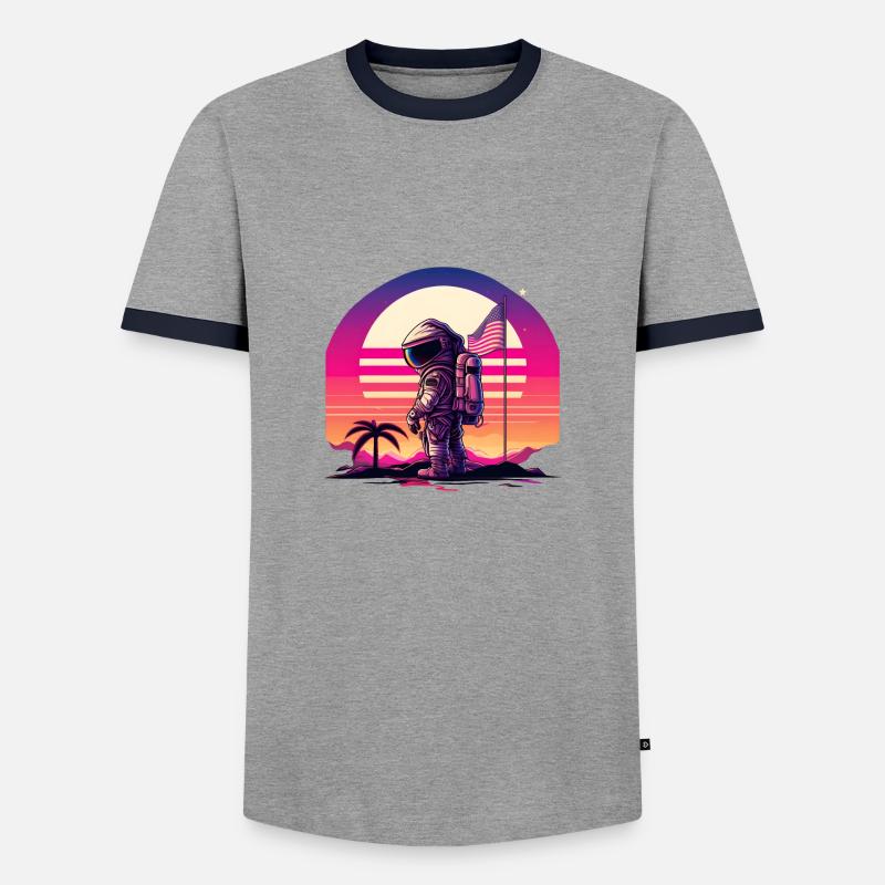 Synthwave Astronaut Space Sunset - Männer Kontrast-T-Shirt - Grau/Navy 