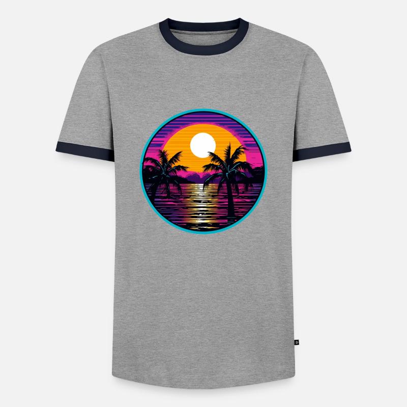 Synthwave Ocean - Männer Kontrast-T-Shirt - Grau/Navy 