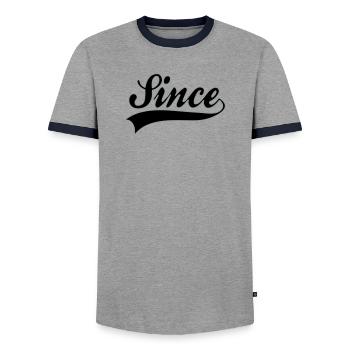 Anniversaire - Since à personnaliser - T-shirt contrasté Homme - gris/marine  - Devant - AI Model Female 172 light (172cm) & AI Model Male 178 light (178cm)