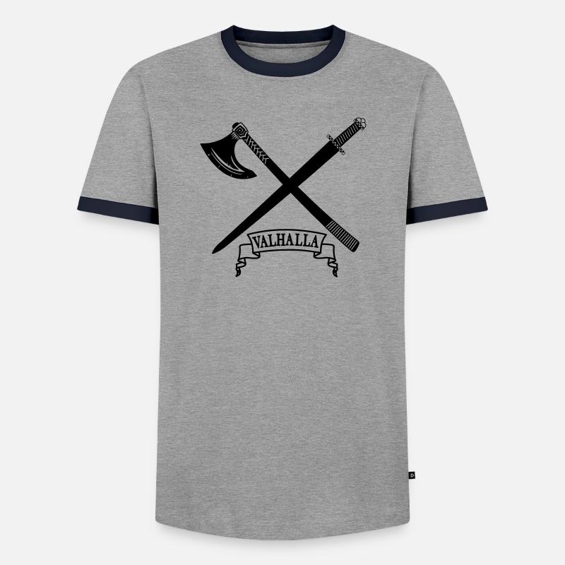 Walhalla mit Axt und Schwert - Männer Kontrast-T-Shirt - Grau/Navy 