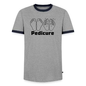 Pieds avec texte Pédicure - T-shirt contrasté Homme - gris/marine  - Devant - AI Model Female 172 light (172cm) & AI Model Male 178 light (178cm)